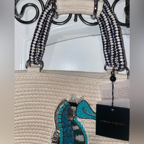 New! America & Beyond Sea Horse Embellished Large Jute Shoulder Tote Bag⚓️🌊 NWT - Picture 5 of 9